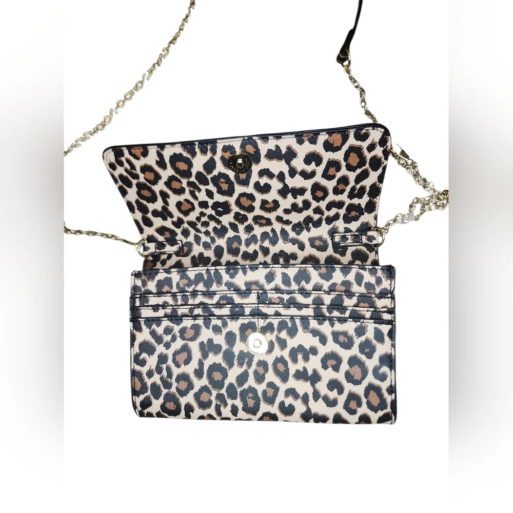 Betsey Johnson Leopard Print Wallet on a Chain / Crossbody Clutch, NWT